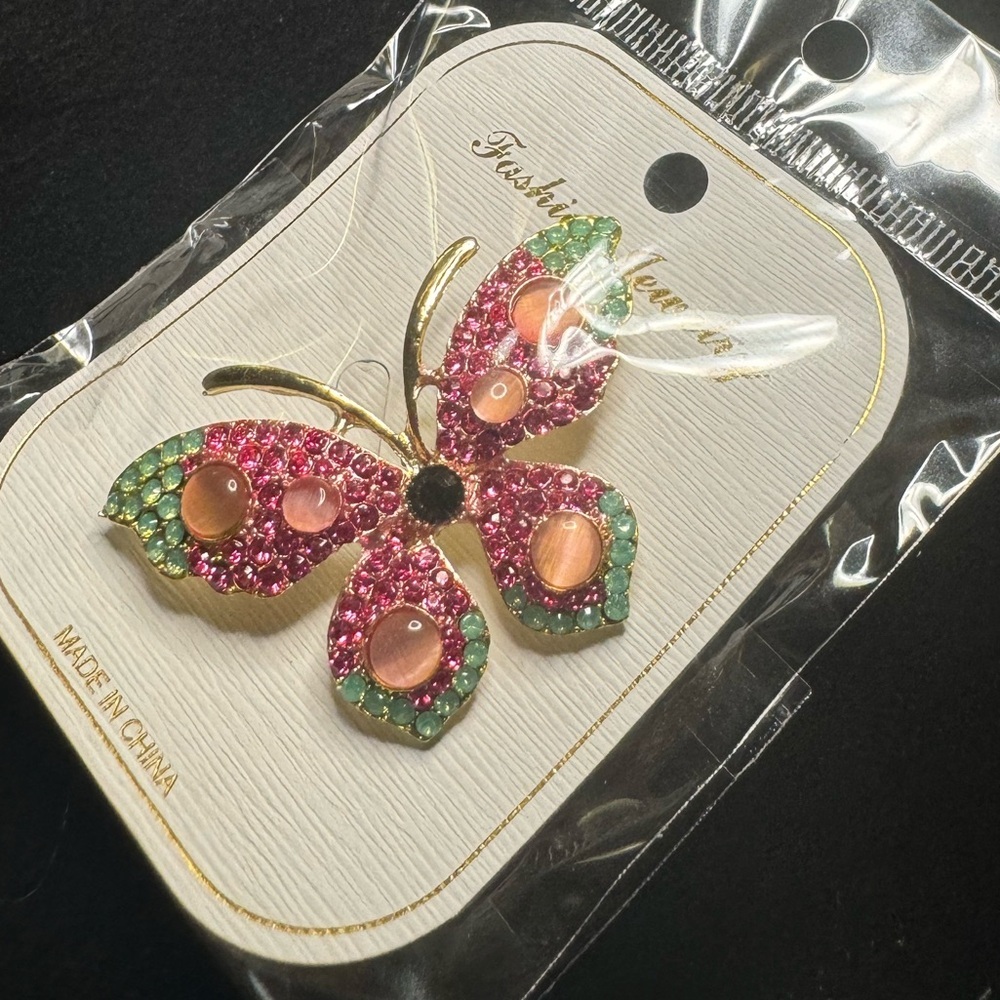 Elegant Butterfly Brooch - Pink and Green